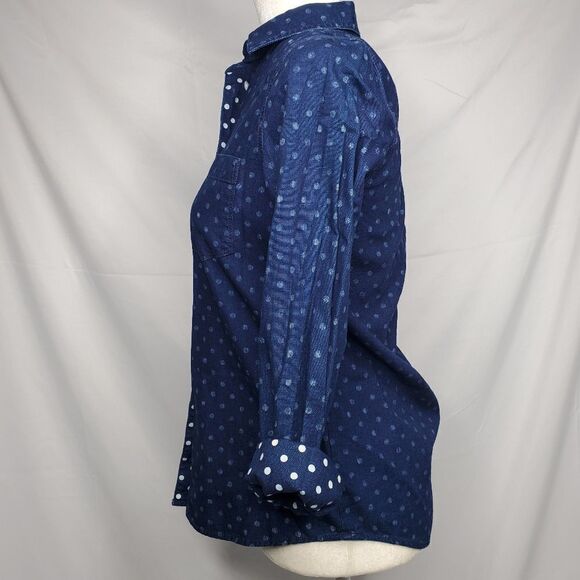 MADEWELL dotted blue chambray denim button up boyshirt XS 09237 - Picture 3 of 10